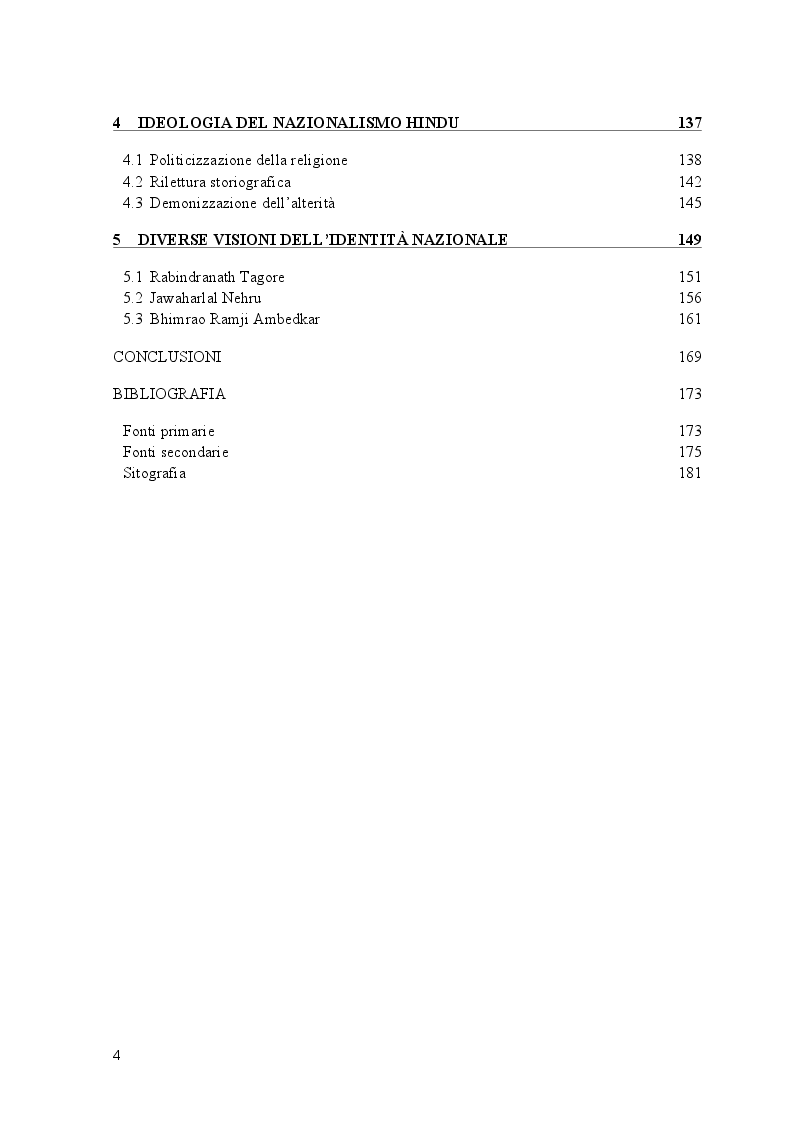 Indice della tesi: L'introiezione dell'Orientalismo: il Nazionalismo Hindu tra ricerca dell'identità e colonialismo , Pagina 2