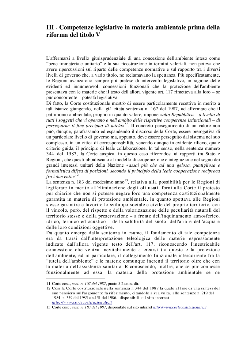 Estratto dalla tesi: Competenze legislative in materia ambientale. L'ambiente: da valore a “bene della vita materiale e complesso”