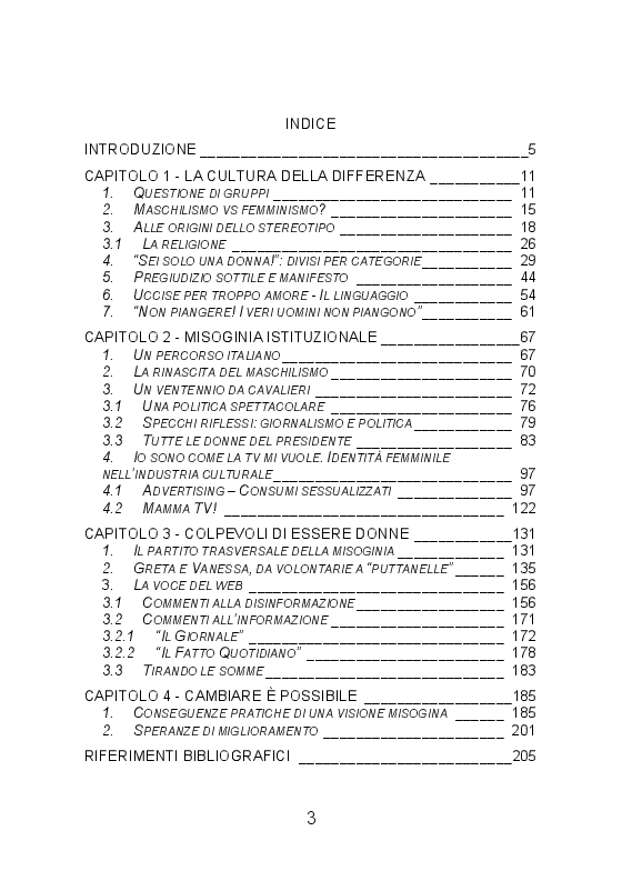Indice della tesi: Un altro genere di comunicazione. Il maschilismo nel linguaggio politico e mediatico italiano, Pagina 1