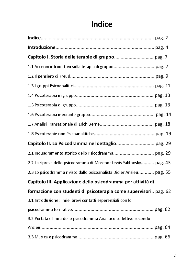 Indice della tesi: Psicodramma: storia, metodologie ed i primi contatti formativi, Pagina 1