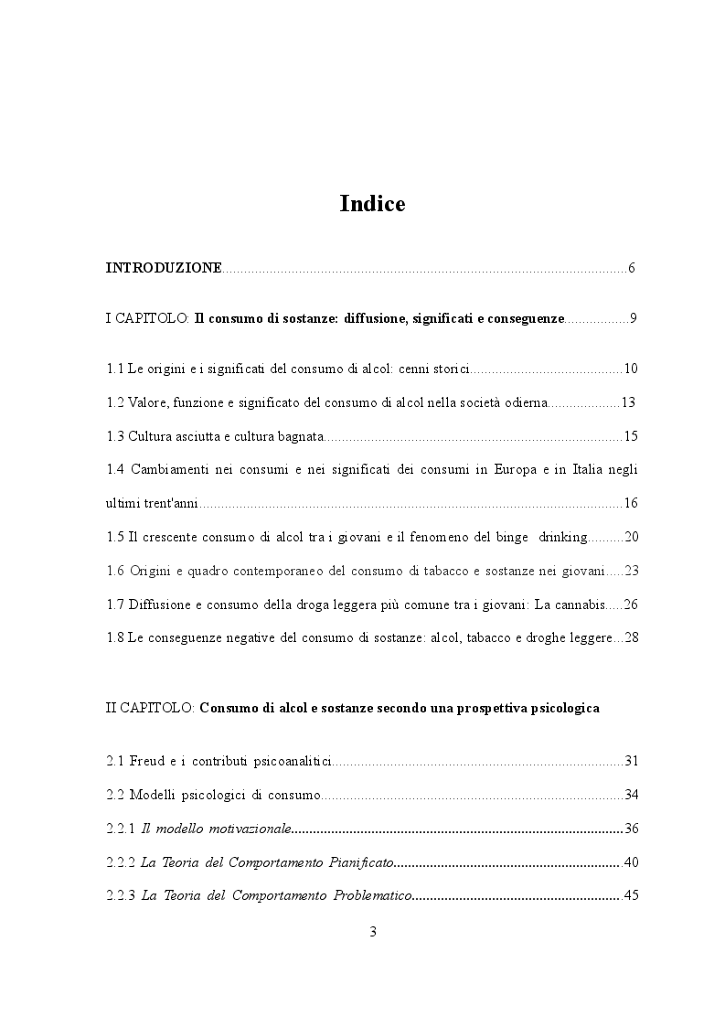 Indice della tesi: La relazione tra il consumo di sostanze e i tratti di personalità in un campione di giovani adulti, Pagina 1