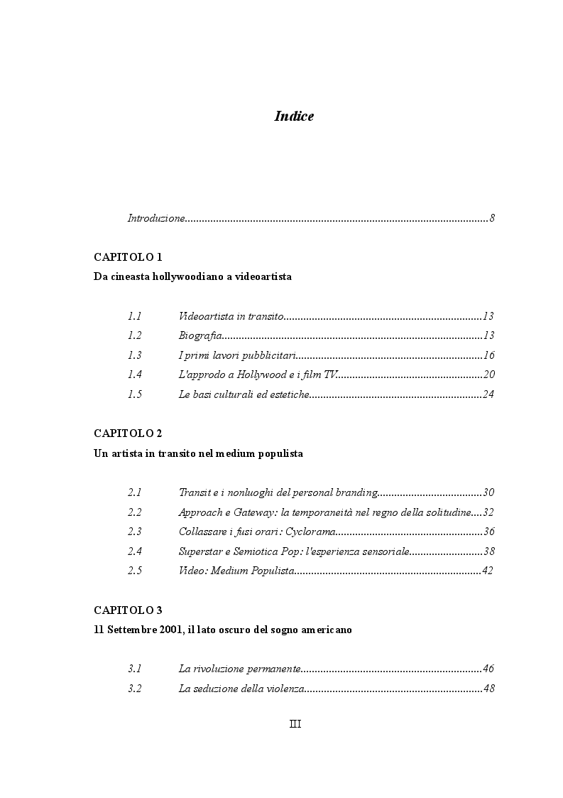 Indice della tesi: La Tela Videocinetica, Pagina 1