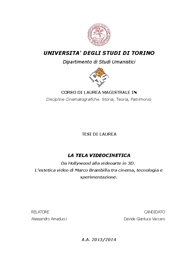 Anteprima della tesi: La Tela Videocinetica, Pagina 1