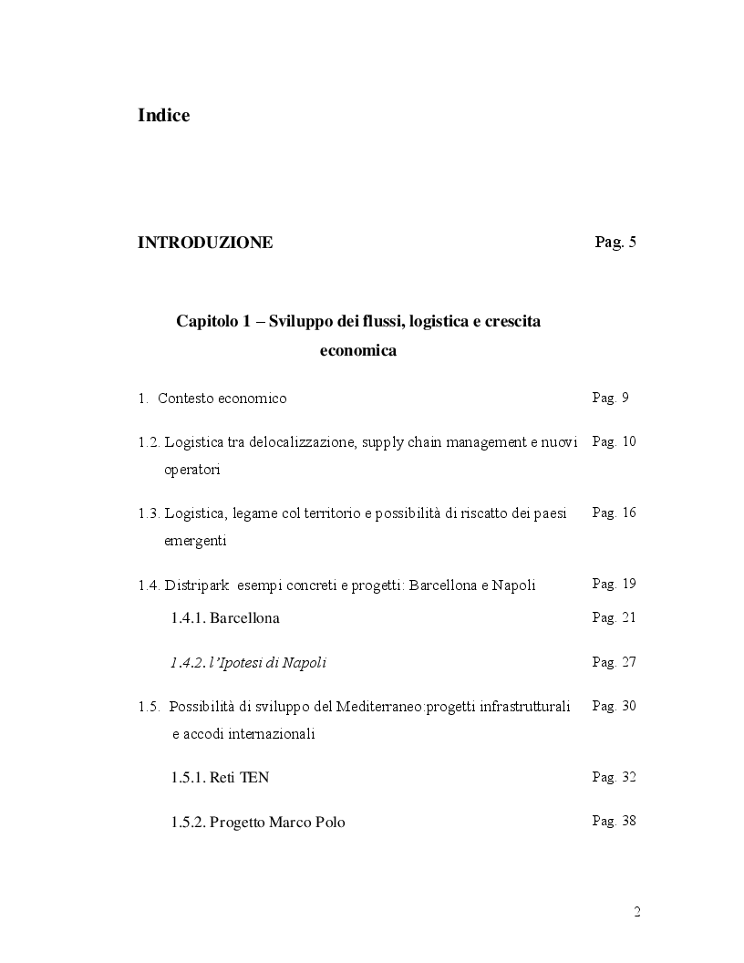 Indice della tesi: La Logistica Economica tra crescita e sostenibilità, Pagina 1