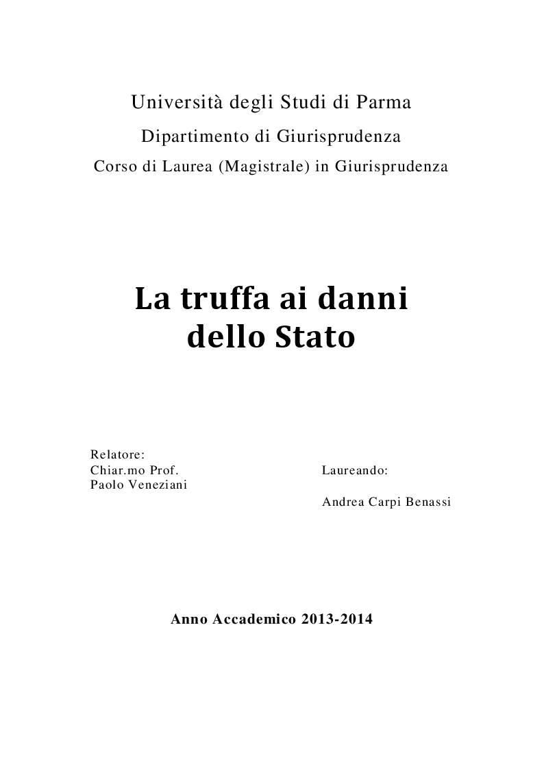 Anteprima della tesi: La truffa ai danni dello Stato, Pagina 1
