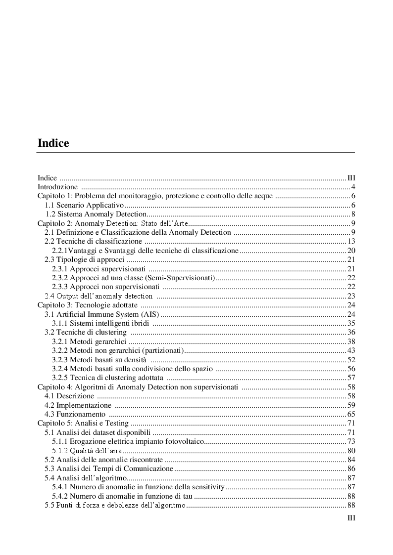 Indice della tesi: Algoritmi di Anomaly Detection non supervisionati per applicazioni in Smart Cyber-Physical Systems, Pagina 1