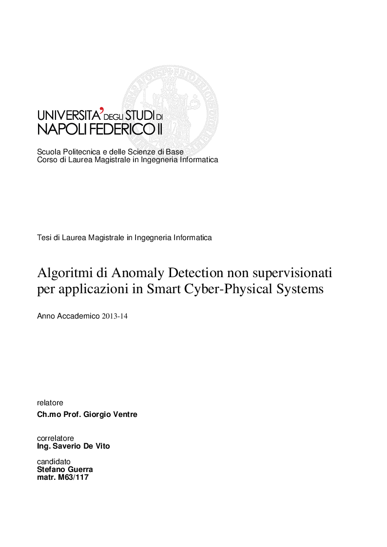 Anteprima della tesi: Algoritmi di Anomaly Detection non supervisionati per applicazioni in Smart Cyber-Physical Systems, Pagina 1