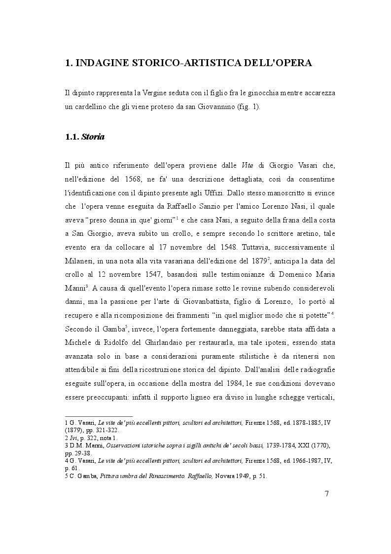 Anteprima della tesi: La Madonna del Cardellino di Raffaello. Indagini iconografiche e interventi conservativi più recenti del dipinto, Pagina 6