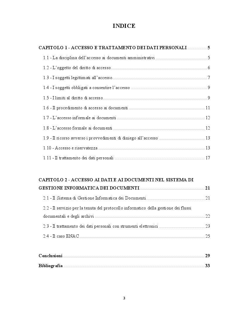 Indice della tesi: Il trattamento dei dati personali nel sistema di gestione informatica dei documenti, Pagina 1