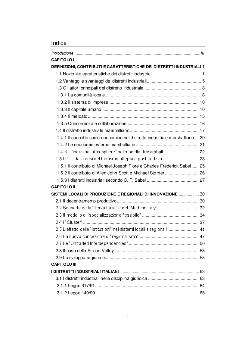 Indice della tesi: L'Italia e i suoi distretti industriali: Il caso del distretto della carta di Capannori - Lucca, Pagina 1