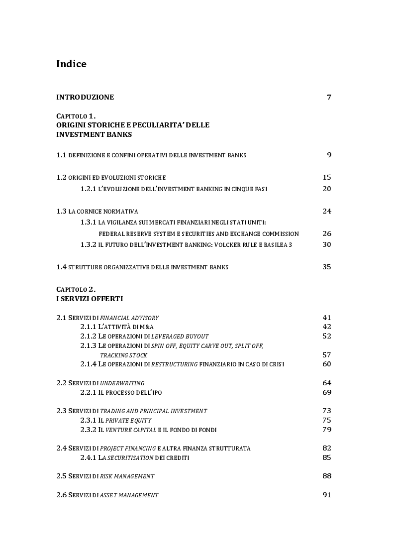 Indice della tesi: L'investment banking: origini ed evoluzioni dopo Lehman Brothers, Pagina 1