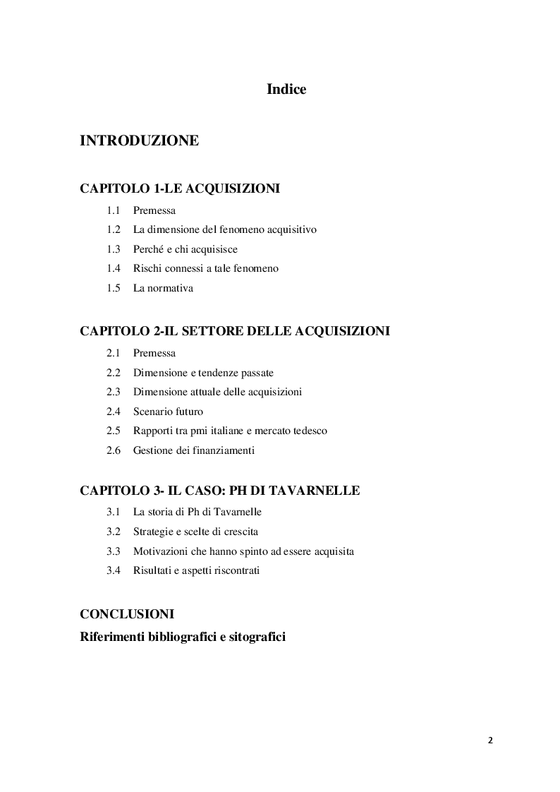 Indice della tesi: Rapporti tra PMI e multinazionali - Una realtà odierna: le acquisizioni, Pagina 1