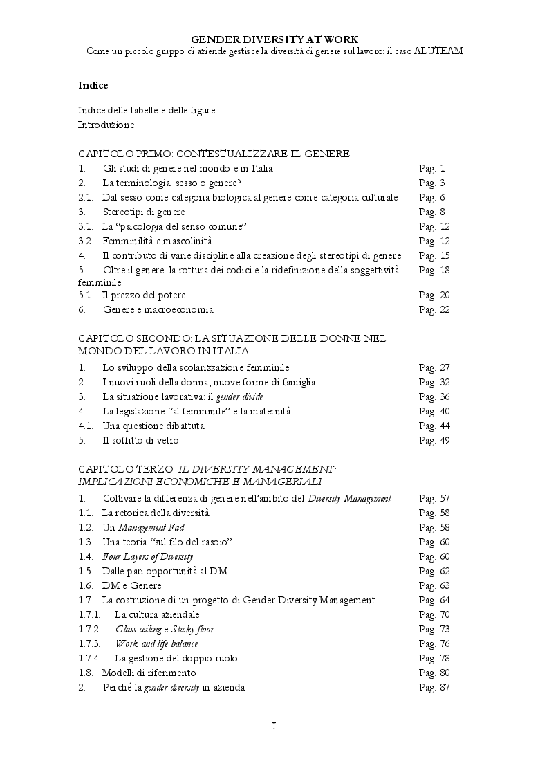 Indice della tesi: Gender Diversity at Work, Pagina 1