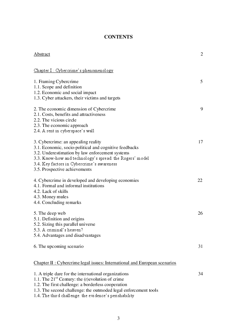 Indice della tesi: Cybercrime. Critical issues and legal regulations in the EU and in a transnational scenario, Pagina 1