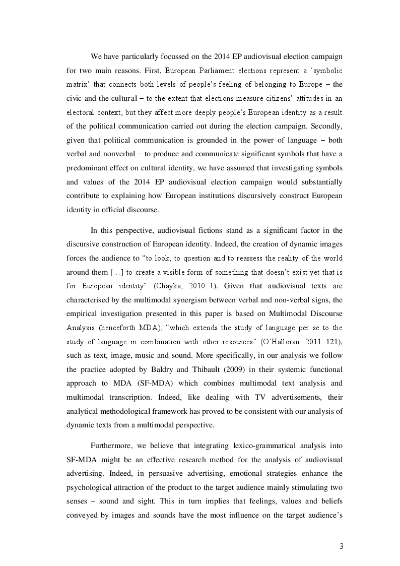Estratto dalla tesi: In Search of a European Identity: a Multimodal Discourse Analysis of the 2014 European Parliament Election Campaign