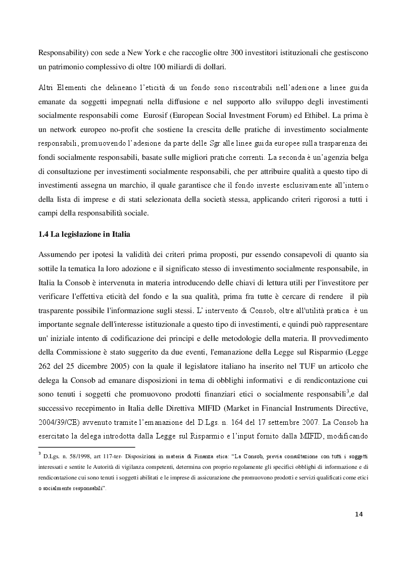 Estratto dalla tesi: Il comportamento dei fondi socialmente responsabili negli anni della crisi: l'etica ripaga?