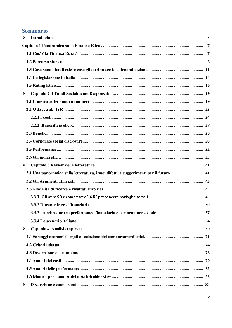 Indice della tesi: Il comportamento dei fondi socialmente responsabili negli anni della crisi: l'etica ripaga?, Pagina 1