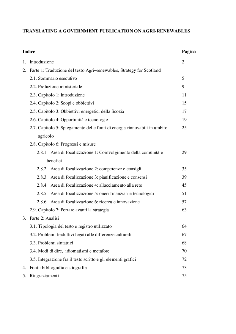 Indice della tesi: Translating a government publication on agri-renewables, Pagina 1