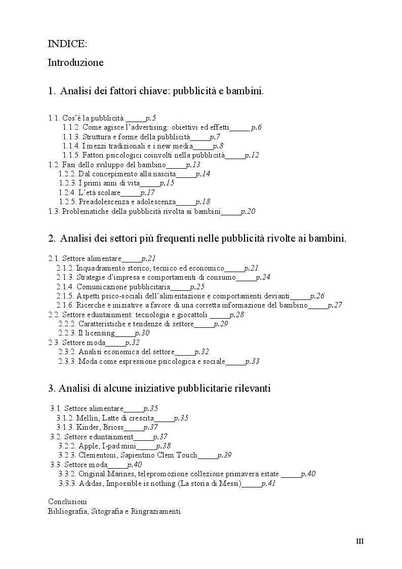 Indice della tesi: Bambini in rete, Pagina 1