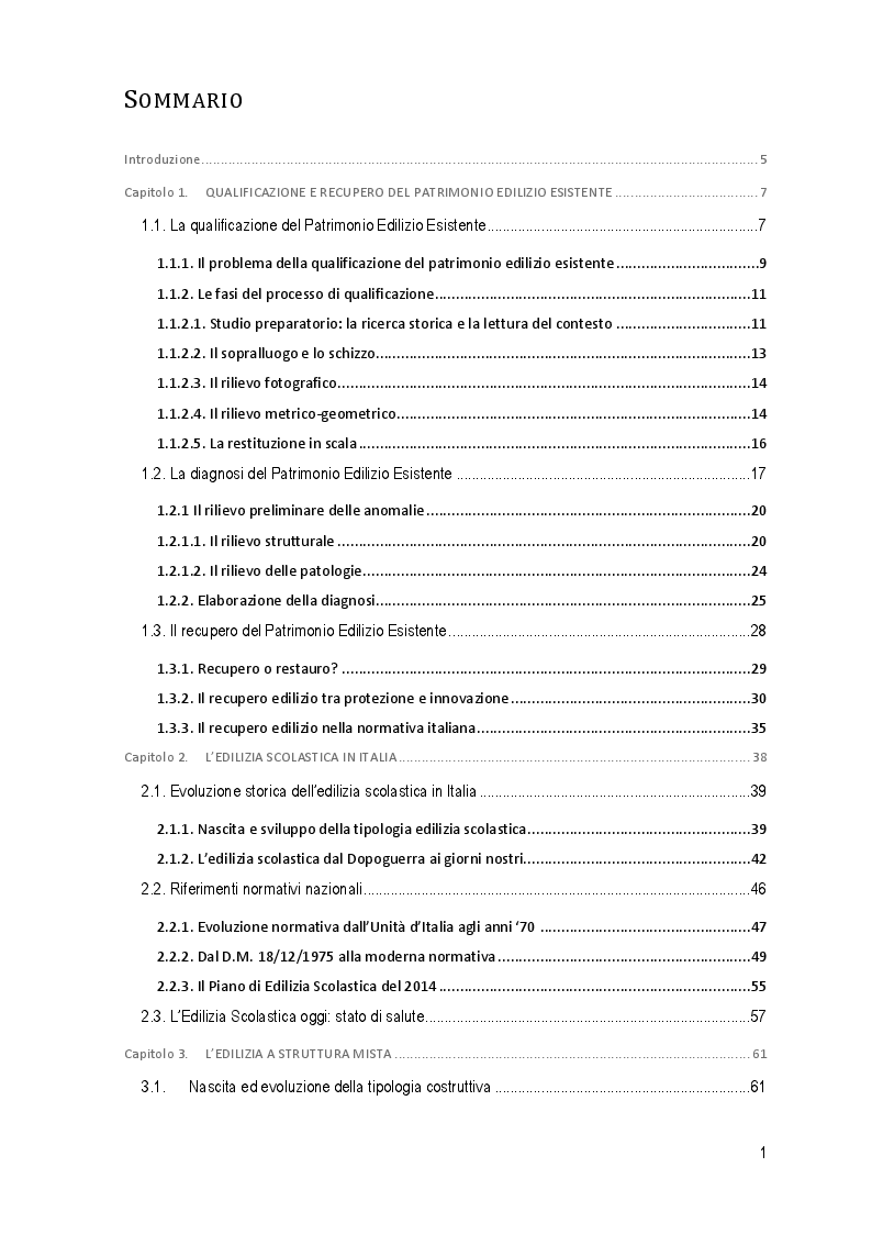 Indice della tesi: Qualificazione e recupero del Patrimonio edilizio scolastico esistente - Il caso della Scuola Materna ''Lopopolo'' in Bari, Pagina 1