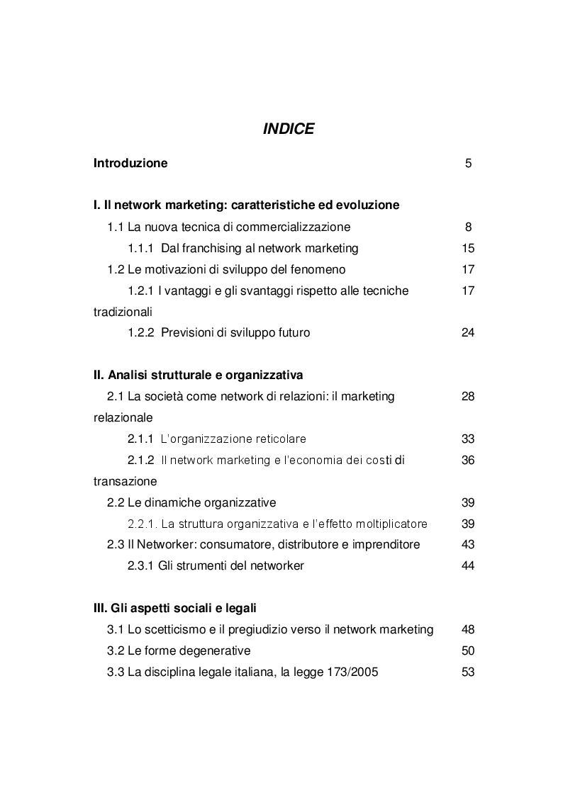 Indice della tesi: Analisi Economico-Aziendale di un’impresa orientata al Network Marketing. Il caso Herbalife, Pagina 1