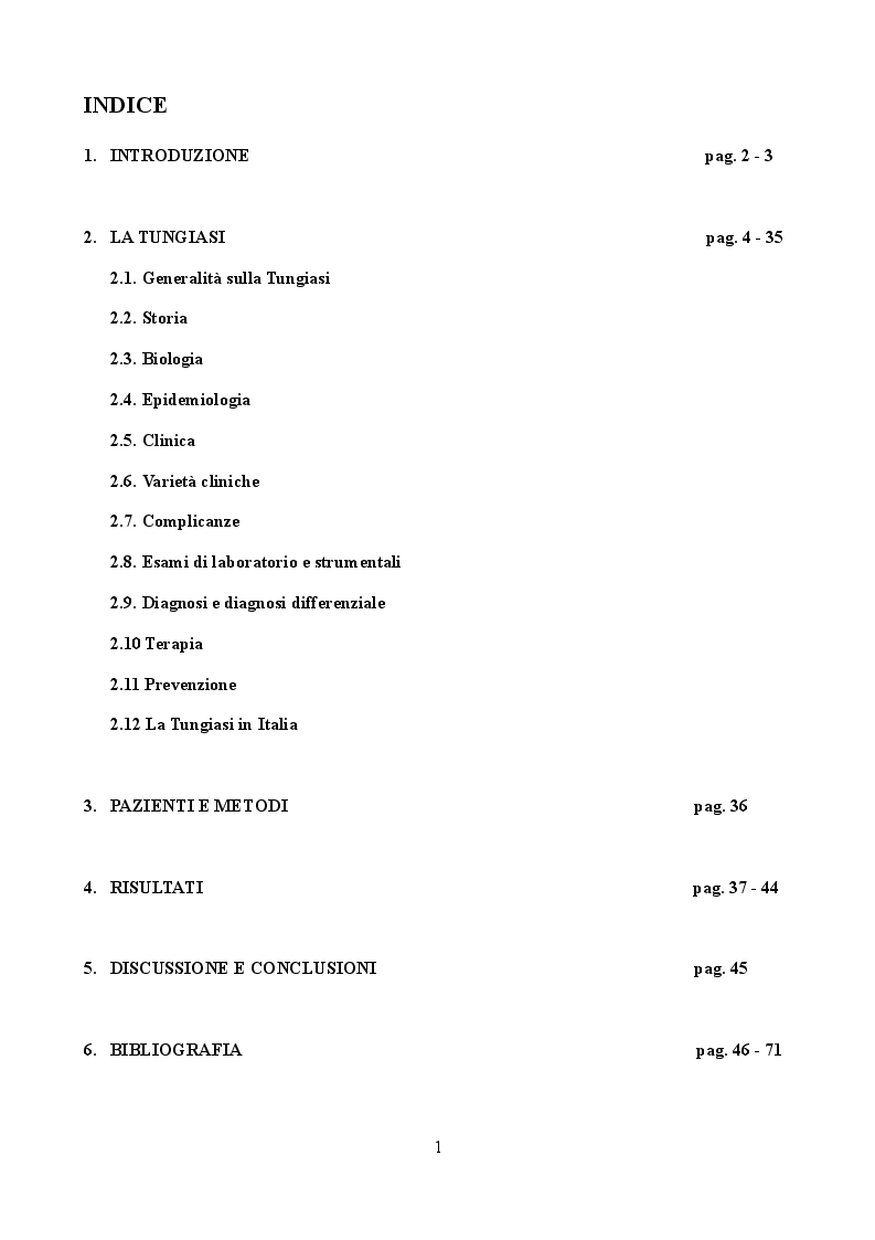 Indice della tesi: L'istopatologia della Tungiasi, Pagina 1