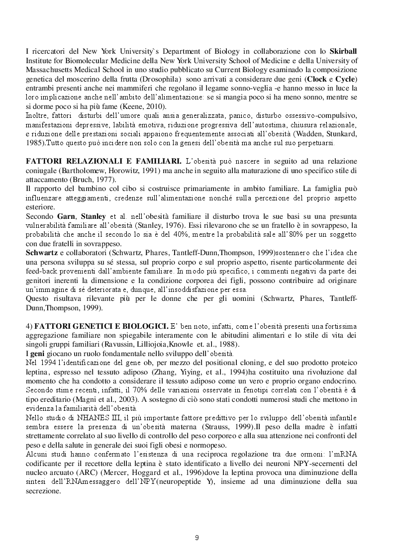 Estratto dalla tesi: Ipotesi d'intervento preventivo sul sovrappeso e l'obesità in una prospettiva psico-socio-biologica
