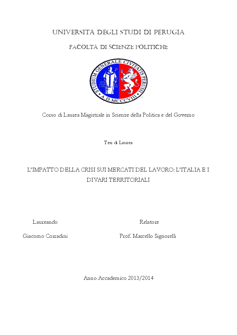 Anteprima della tesi: L'impatto della crisi sui mercati del lavoro: l'Italia e i divari territoriali, Pagina 1