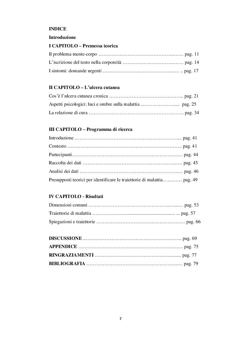 Indice della tesi: Ulcera cutanea cronica: traiettorie di malattia, Pagina 1