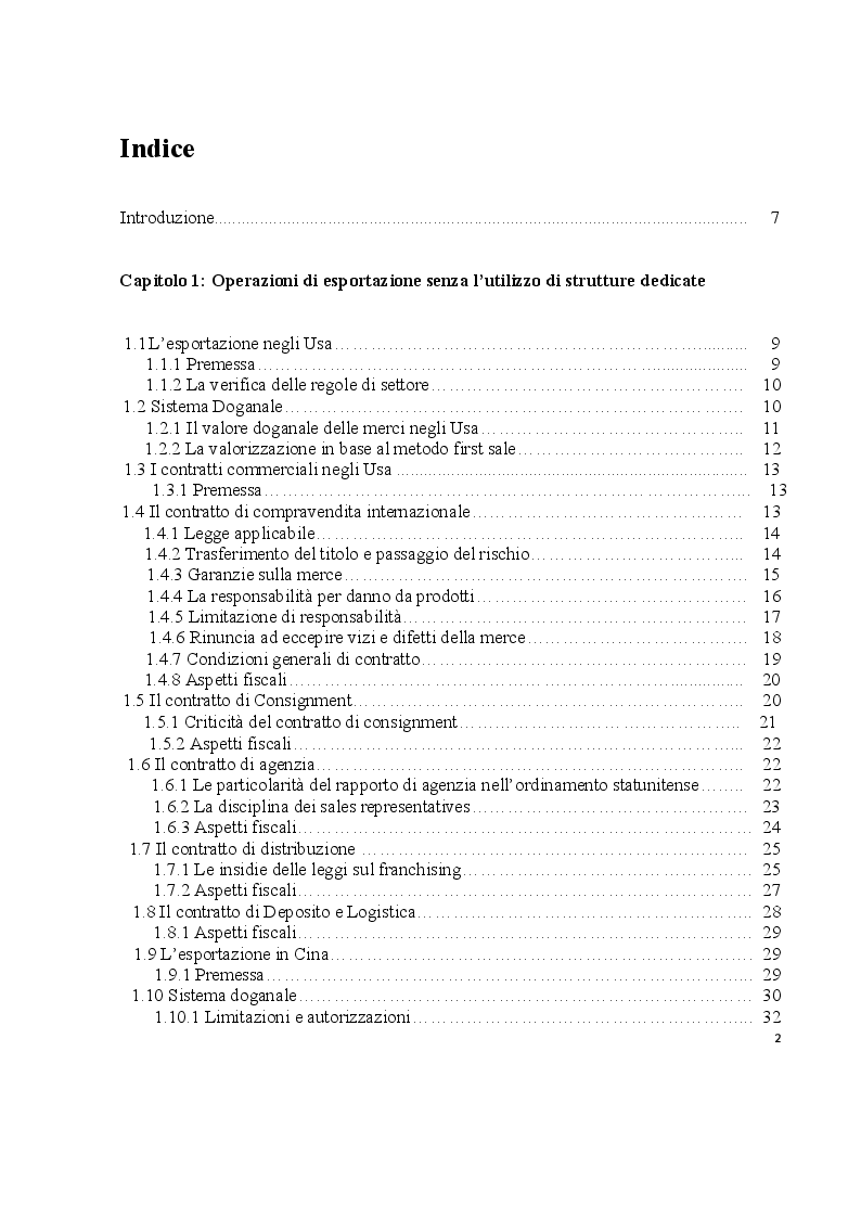 Indice della tesi: Iniziative imprenditoriali in Usa e Cina: strategie d'intervento, Pagina 1