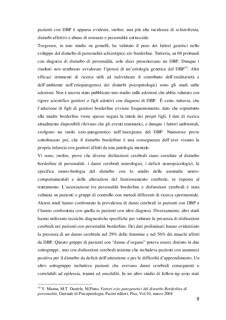 Estratto dalla tesi: Possibili Eziologie del Disturbo Borderline di Personalità