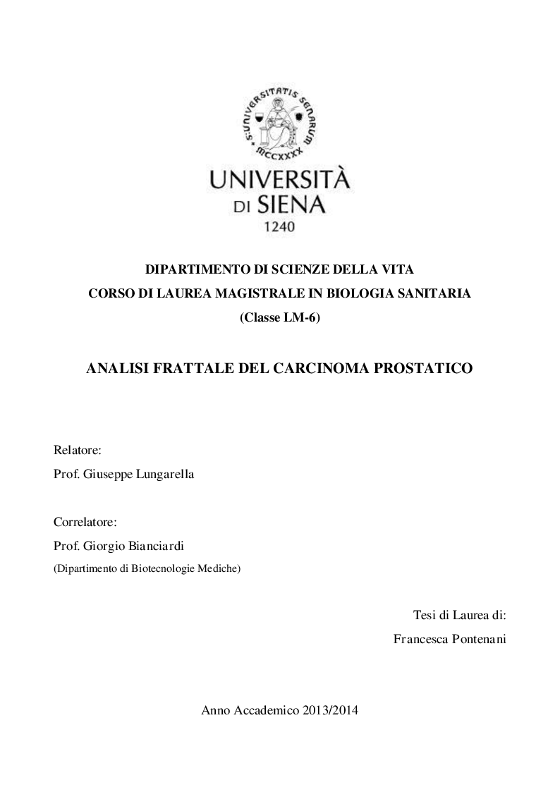 Anteprima della tesi: Analisi frattale del carcinoma prostatico, Pagina 1