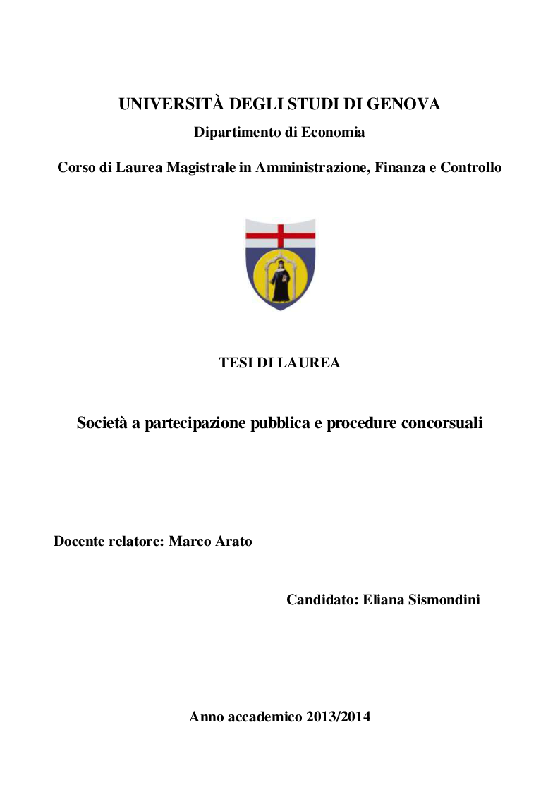 Anteprima della tesi: Società a partecipazione pubblica e procedure concorsuali, Pagina 1