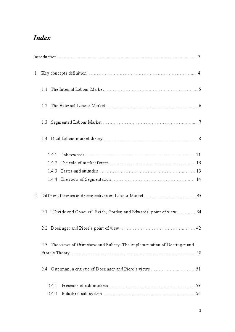 Indice della tesi: Internal - External Labour Market Interplay, Pagina 1
