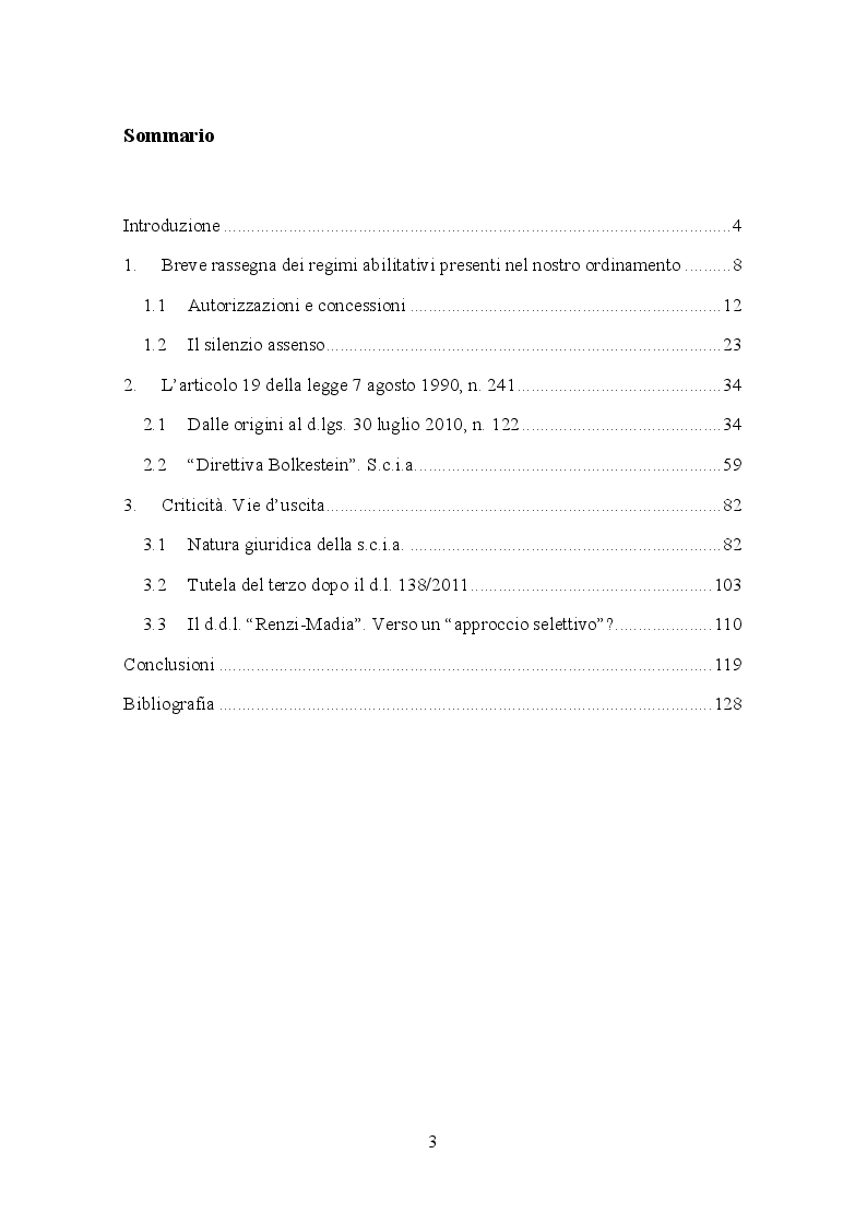 Indice della tesi: La S.C.I.A.: ultimo baluardo del controllo pubblico prima della liberalizzazione, Pagina 1