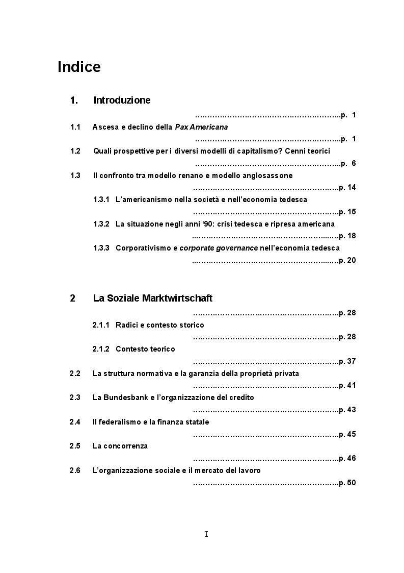 Indice della tesi: Il dibattito sulla convergenza e le riforme Hartz. Quali prospettive per la Soziale Marktwirtschaft?, Pagina 1