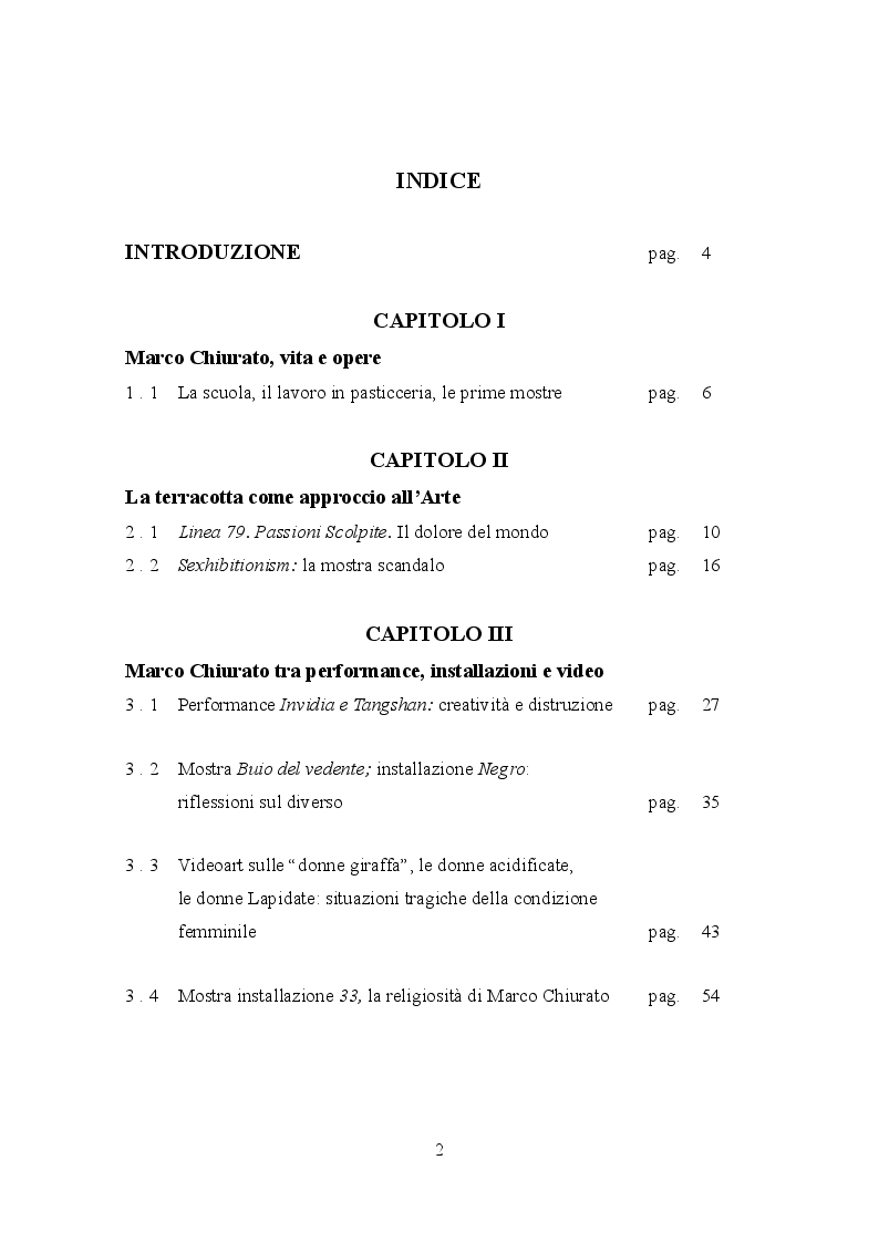 Indice della tesi: Marco Chiurato; arte e provocazione, Pagina 1