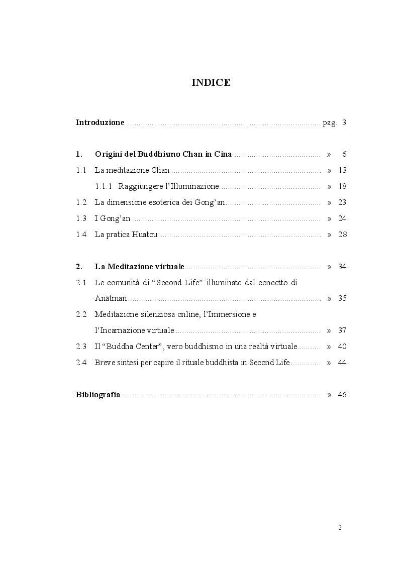 Indice della tesi: Non penso dunque sono. La meditazione Zen tra reale e virtuale, Pagina 1