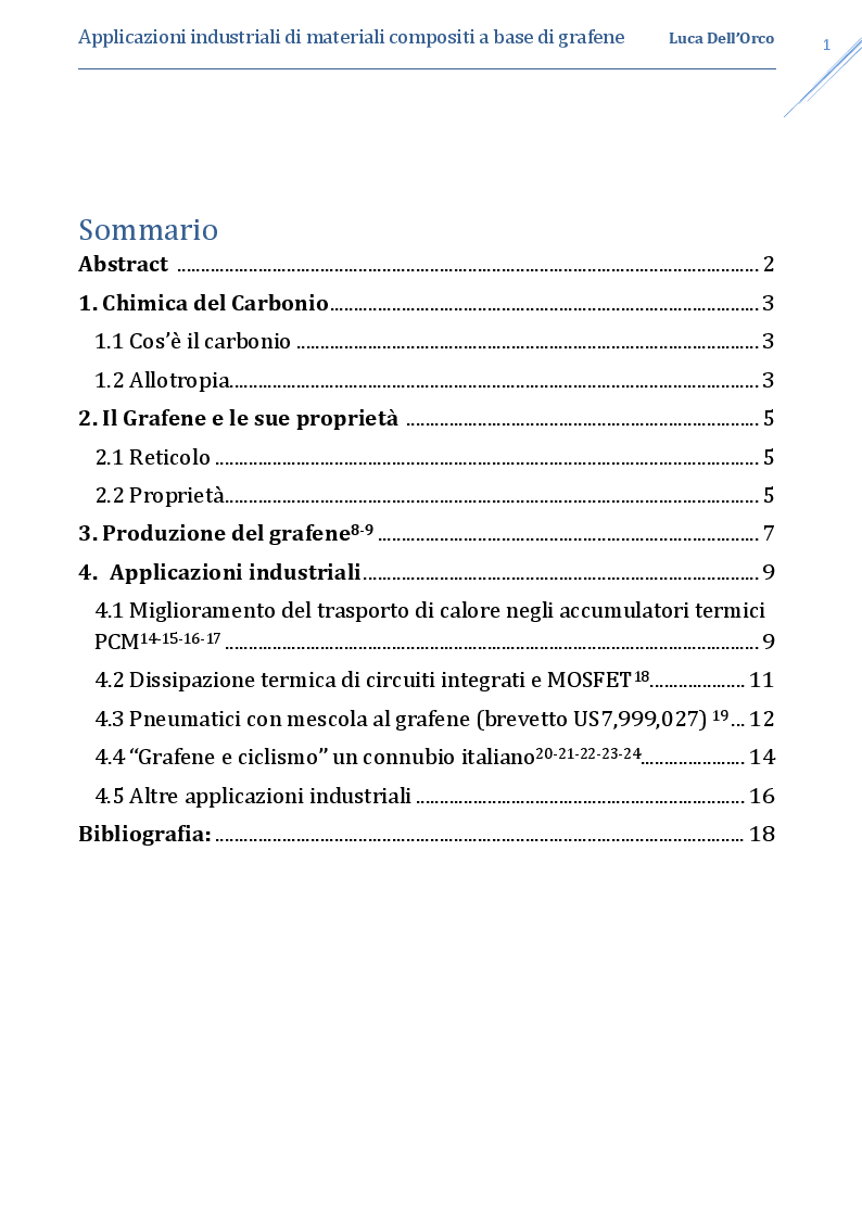 Indice della tesi: Applicazioni industriali di materiali compositi a base di grafene , Pagina 1