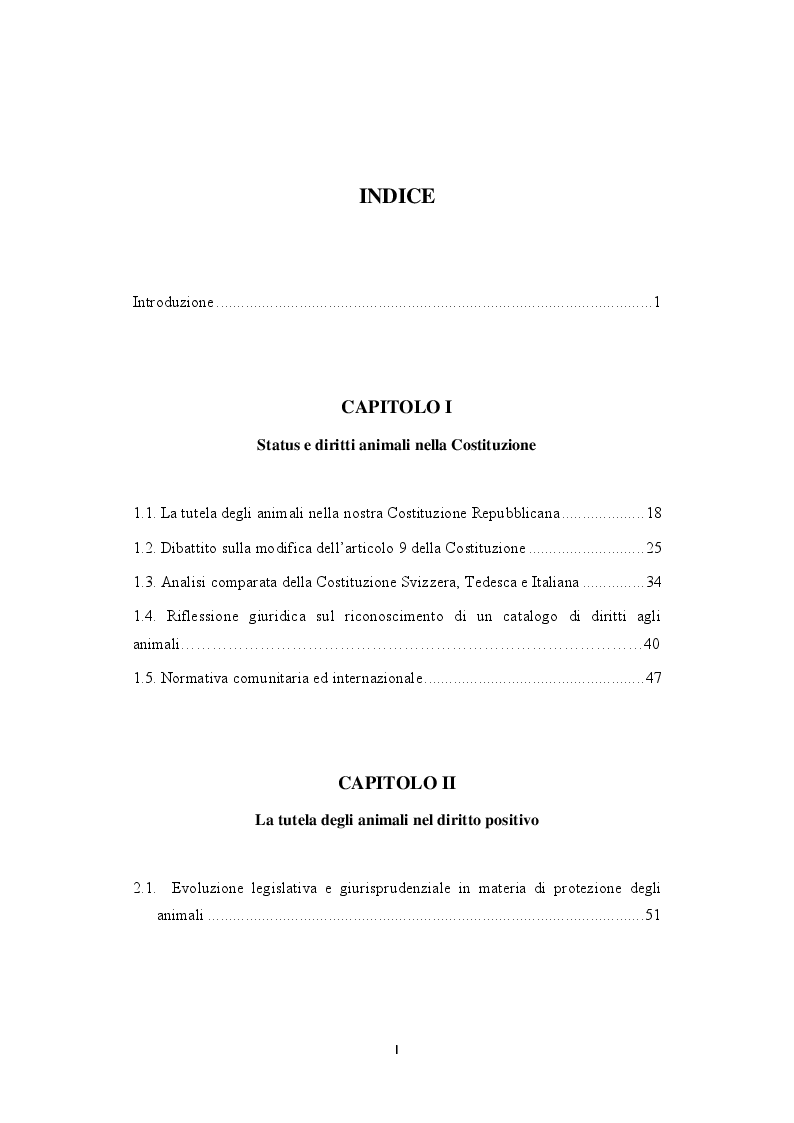 Indice della tesi: La tutela degli animali nella Costituzione, Pagina 1