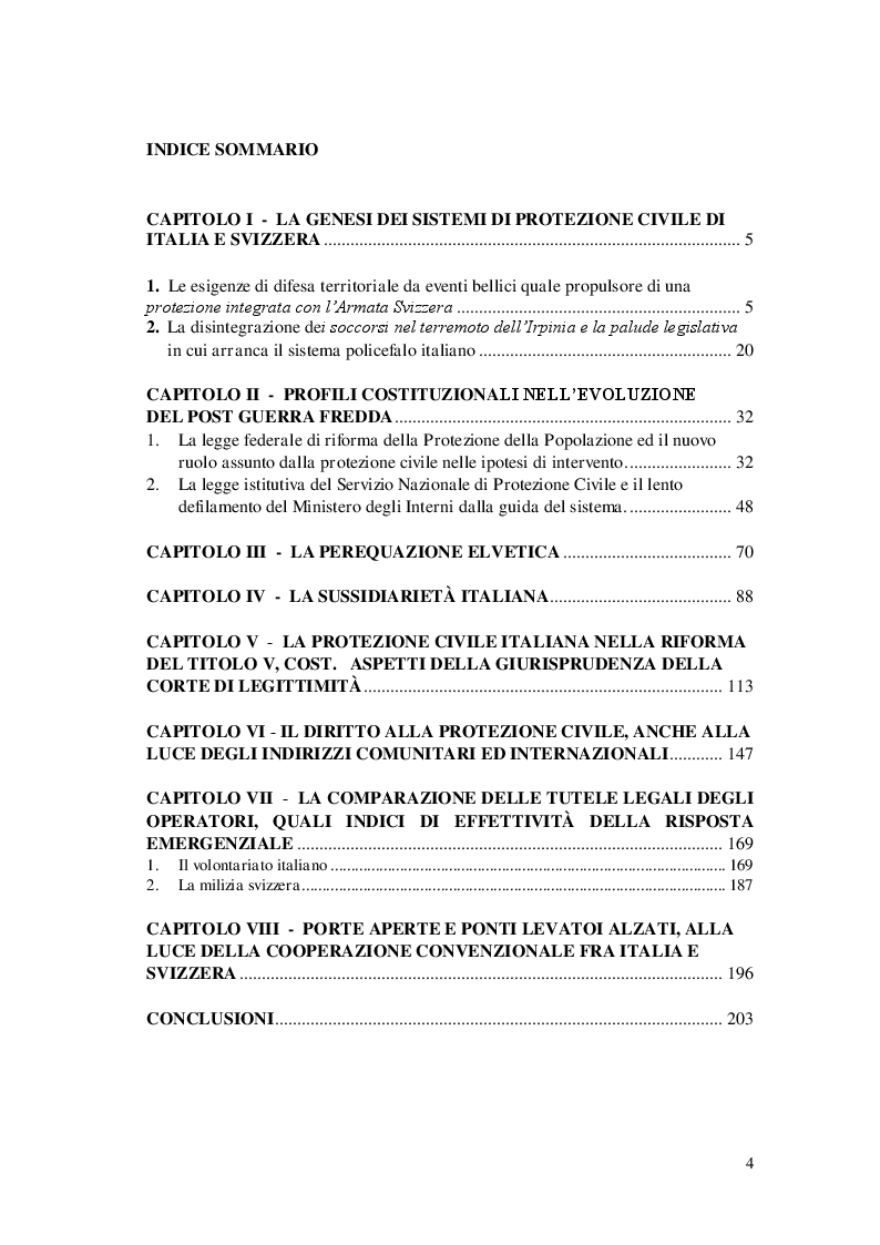 Indice della tesi: PROTEZIONE CIVILE: un ponte fra culture in un'ottica comparatistica, Pagina 1