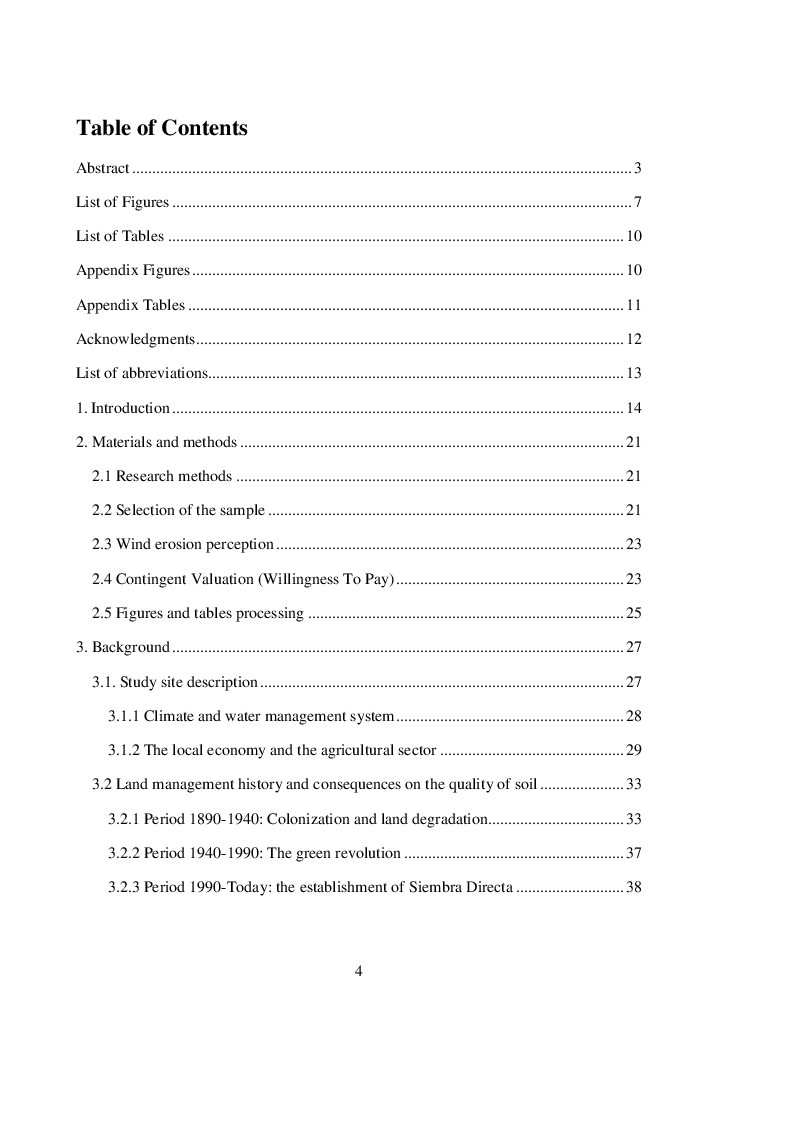 Indice della tesi: Agricultural land management and wind erosion in the province of Córdoba, Argentina., Pagina 1