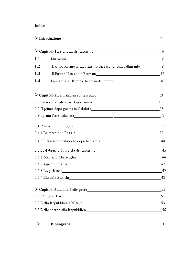 Indice della tesi: Note sul fascismo calabrese, Pagina 1