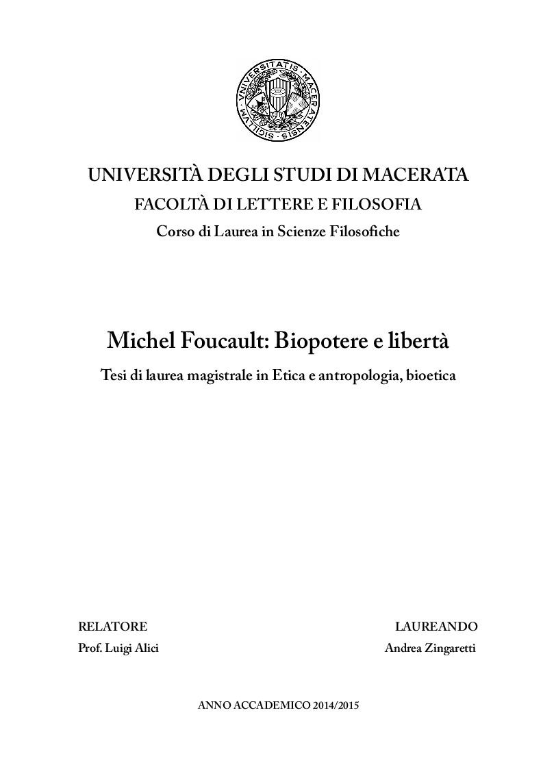 Anteprima della tesi: Michel Foucault: Biopotere e libertà, Pagina 1