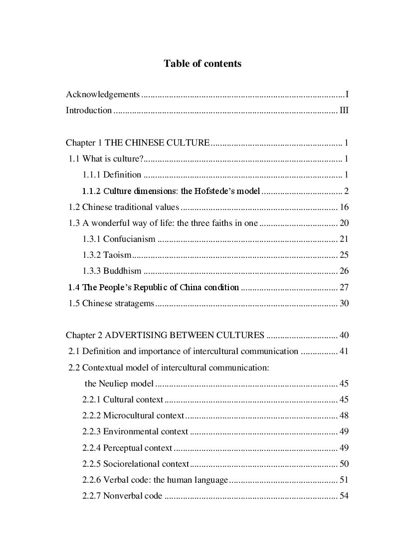 Indice della tesi: Advertising strategies and glocal cultures. A case study: Absolut Vodka in the Chinese market, Pagina 1