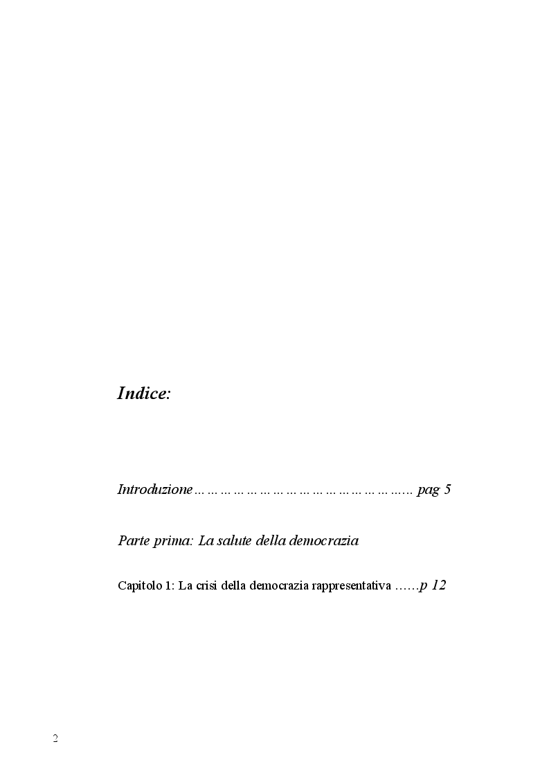 Indice della tesi: Aspetti dell'antipolitica nella democrazia italiana, Pagina 1