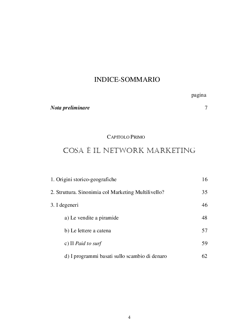 Indice della tesi: Il Network Marketing per l'imprenditore a rete: il caso Amway, Pagina 1
