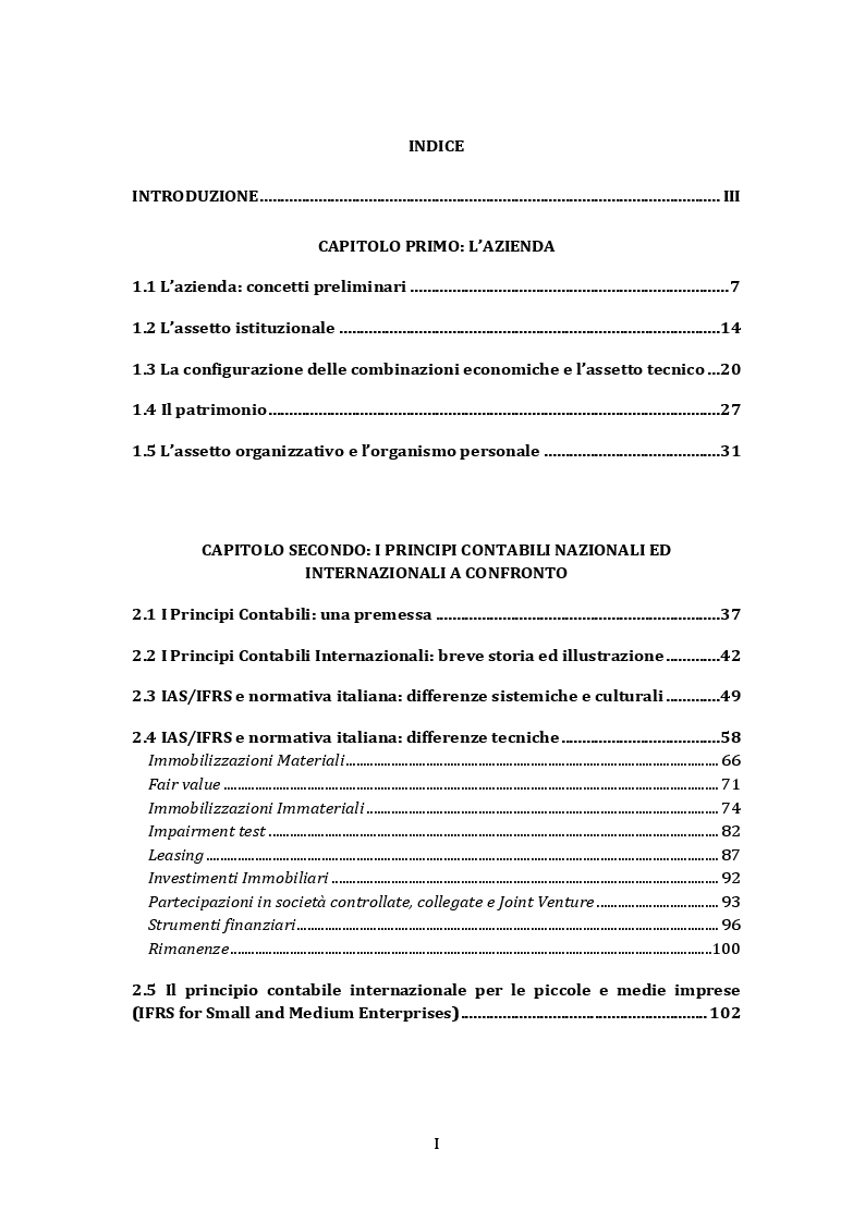 Indice della tesi: Le caratteristiche delle imprese lombarde che applicano volontariamente gli IAS/IFRS: un'analisi empirica, Pagina 1