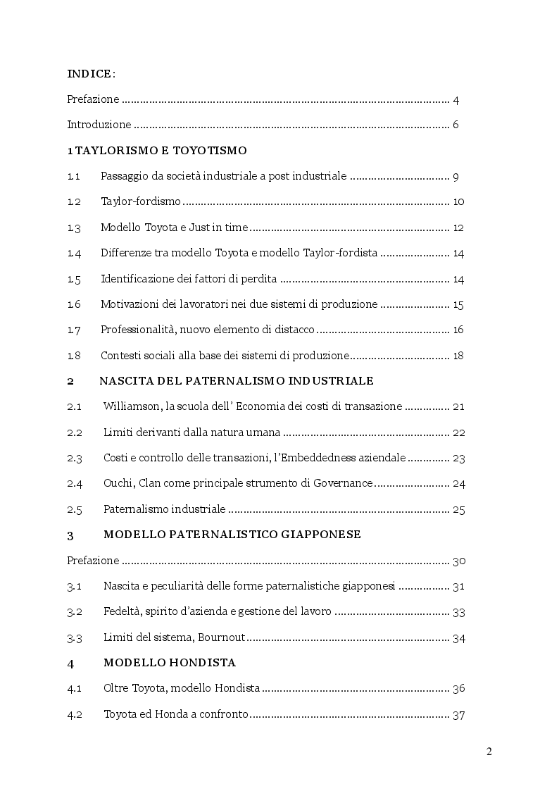 Indice della tesi: Nuovi miti razionalizzanti dell’attività produttiva e paternalismo Olivetti, Pagina 1