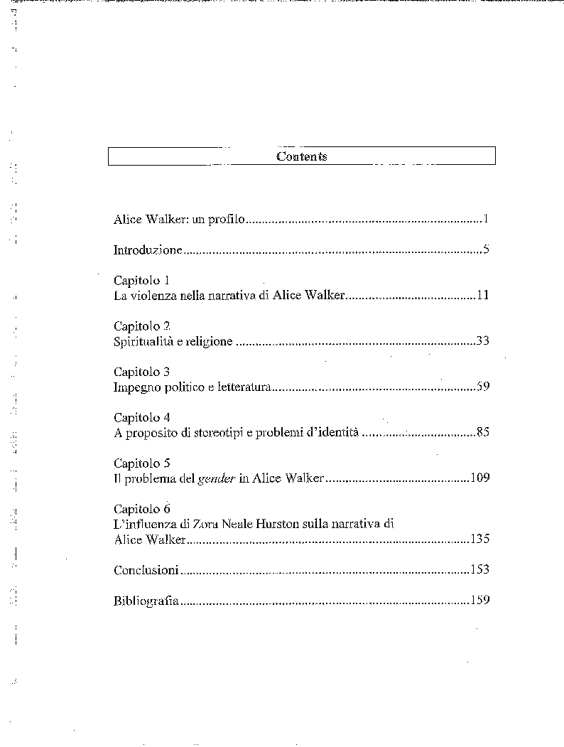Indice della tesi: Individuo e società nella narrativa di Alice Walker, Pagina 1